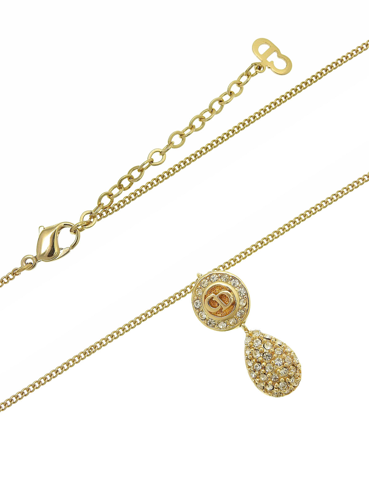 Rhinestone Logo Swing Necklace Gold
