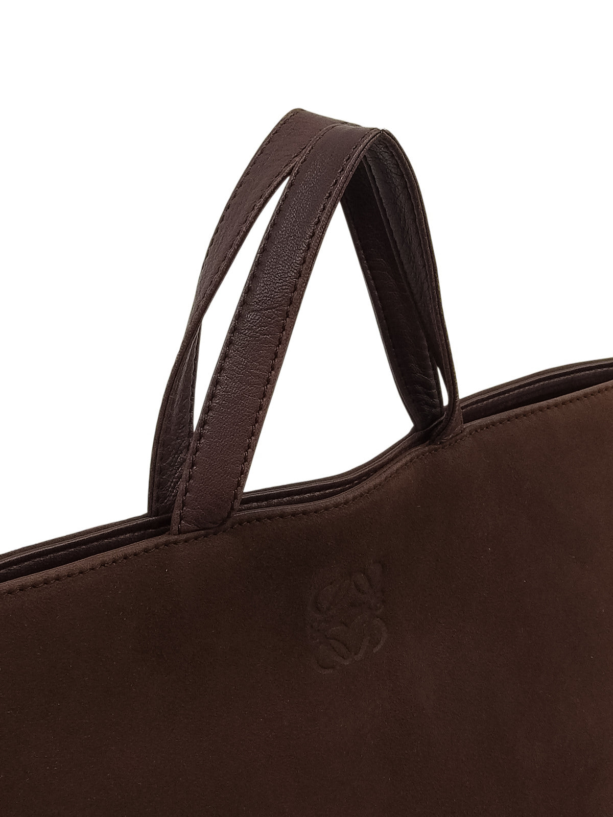 Suede Anagram Logo Embossed Tote Bag, Brown