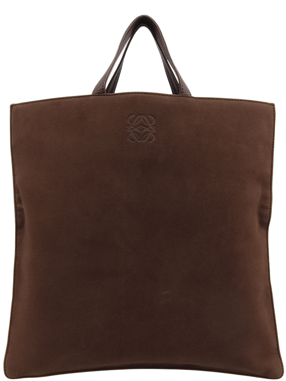 Suede Anagram Logo Embossed Tote Bag, Brown