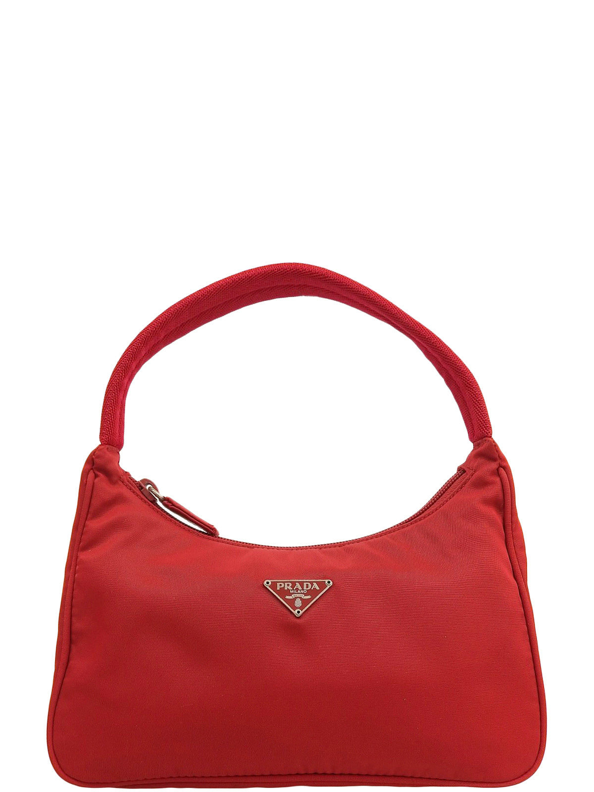 Nylon logo plate handbag in red