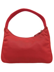 Nylon logo plate handbag in red