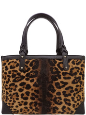 Calf hair leopard pattern handbag, brown/black