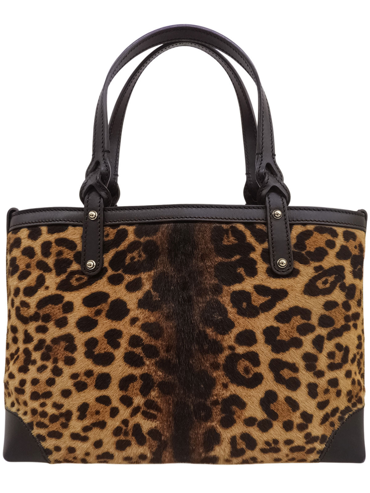 Calf hair leopard pattern handbag, brown/black
