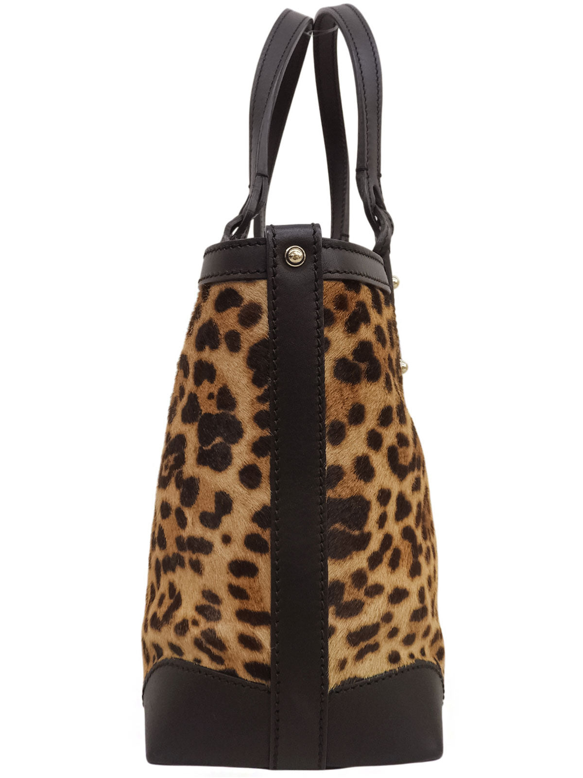 Calf hair leopard pattern handbag, brown/black
