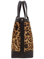 Calf hair leopard pattern handbag, brown/black