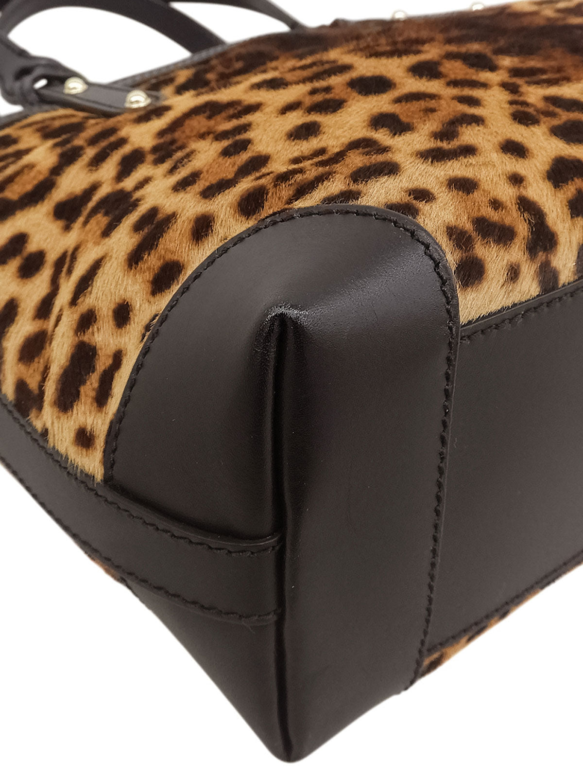 Calf hair leopard pattern handbag, brown/black