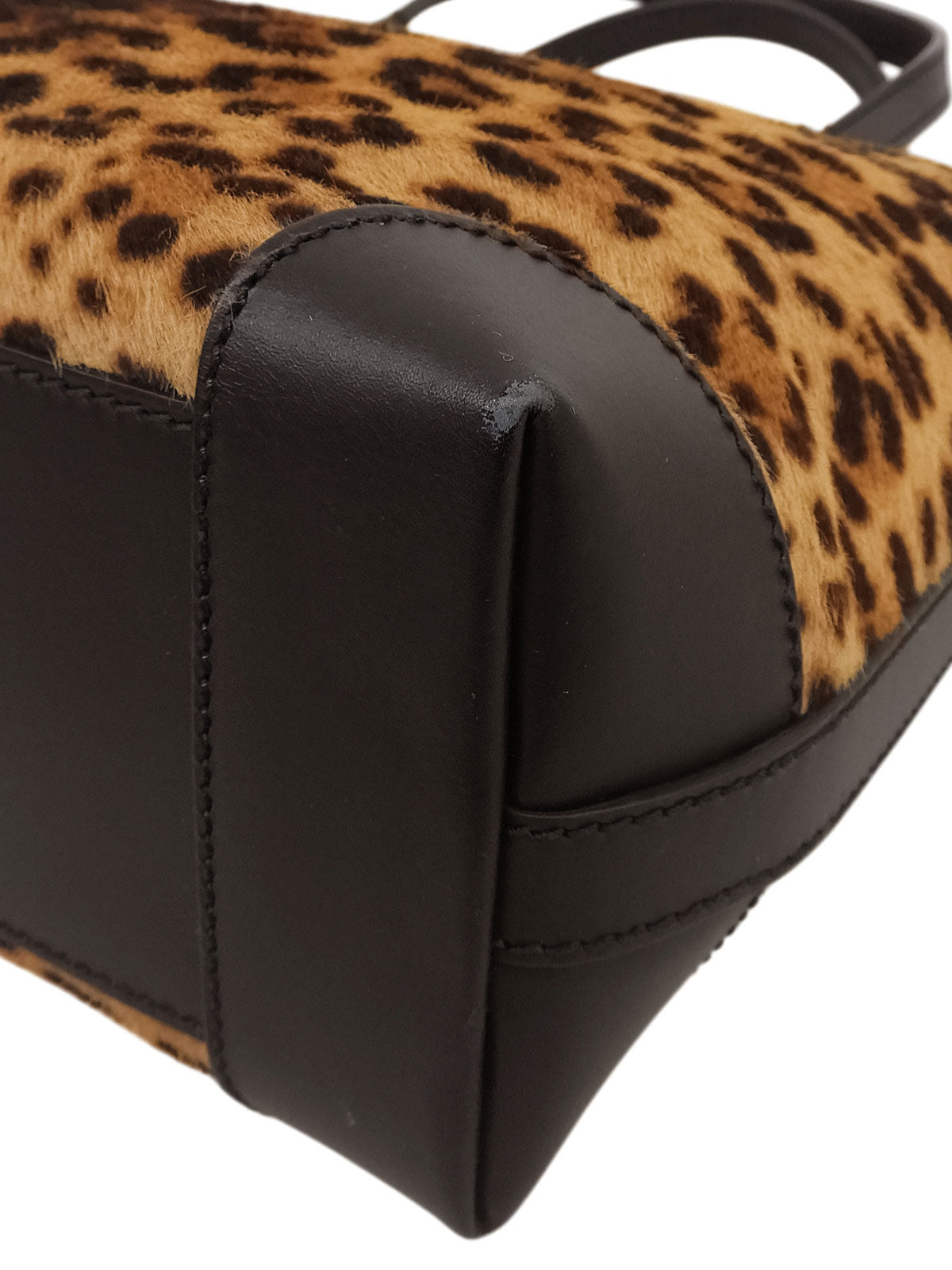 Calf hair leopard pattern handbag, brown/black