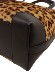 Calf hair leopard pattern handbag, brown/black