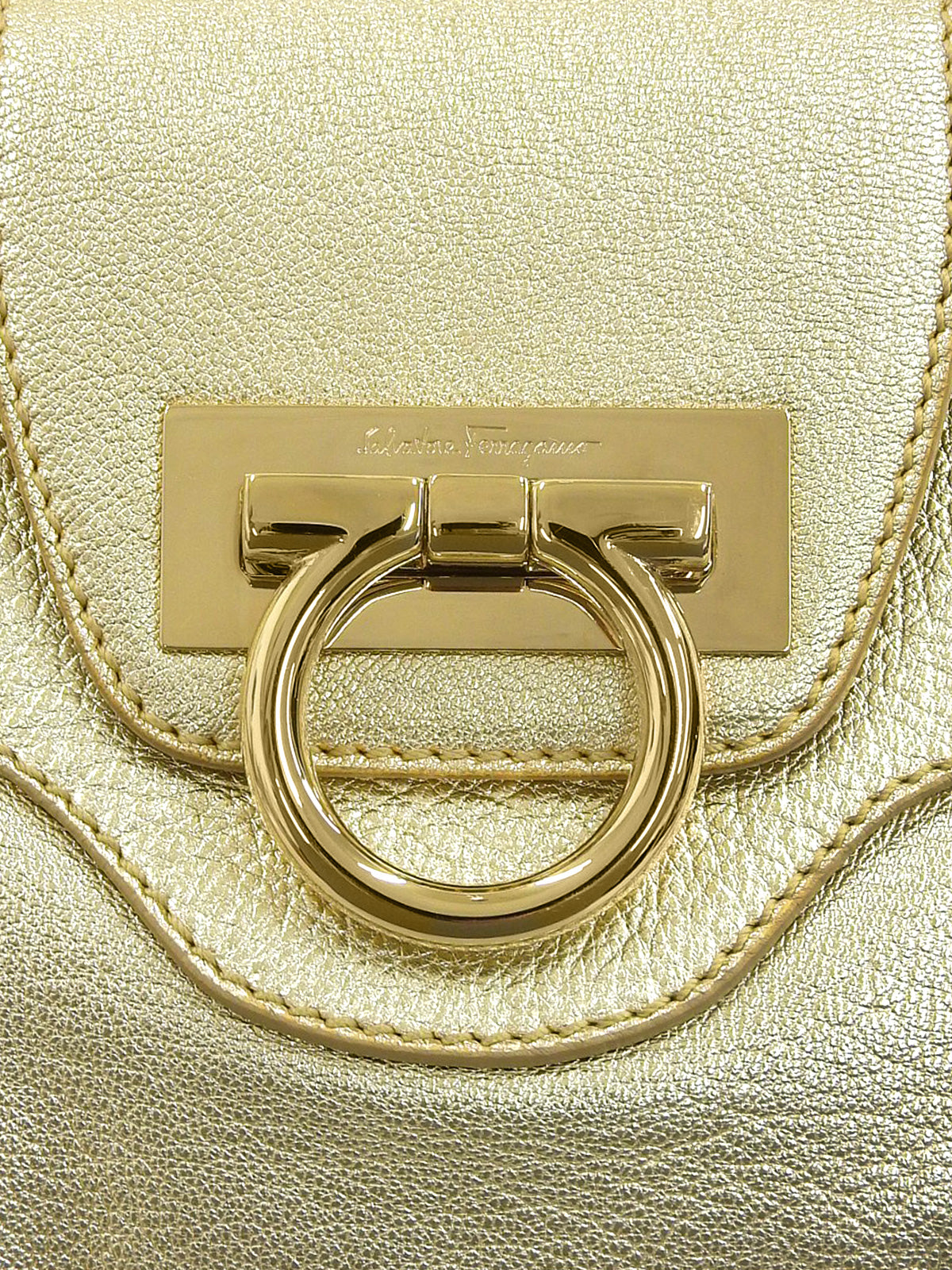 ガンチーニプレートハンドバッグ ゴールド