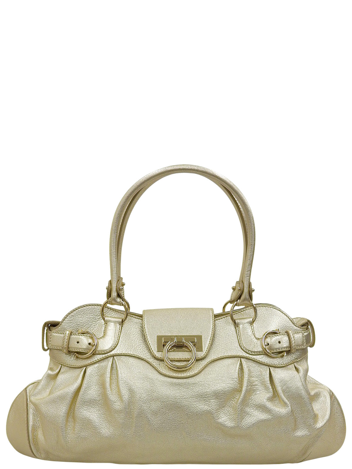 ガンチーニプレートハンドバッグ ゴールド