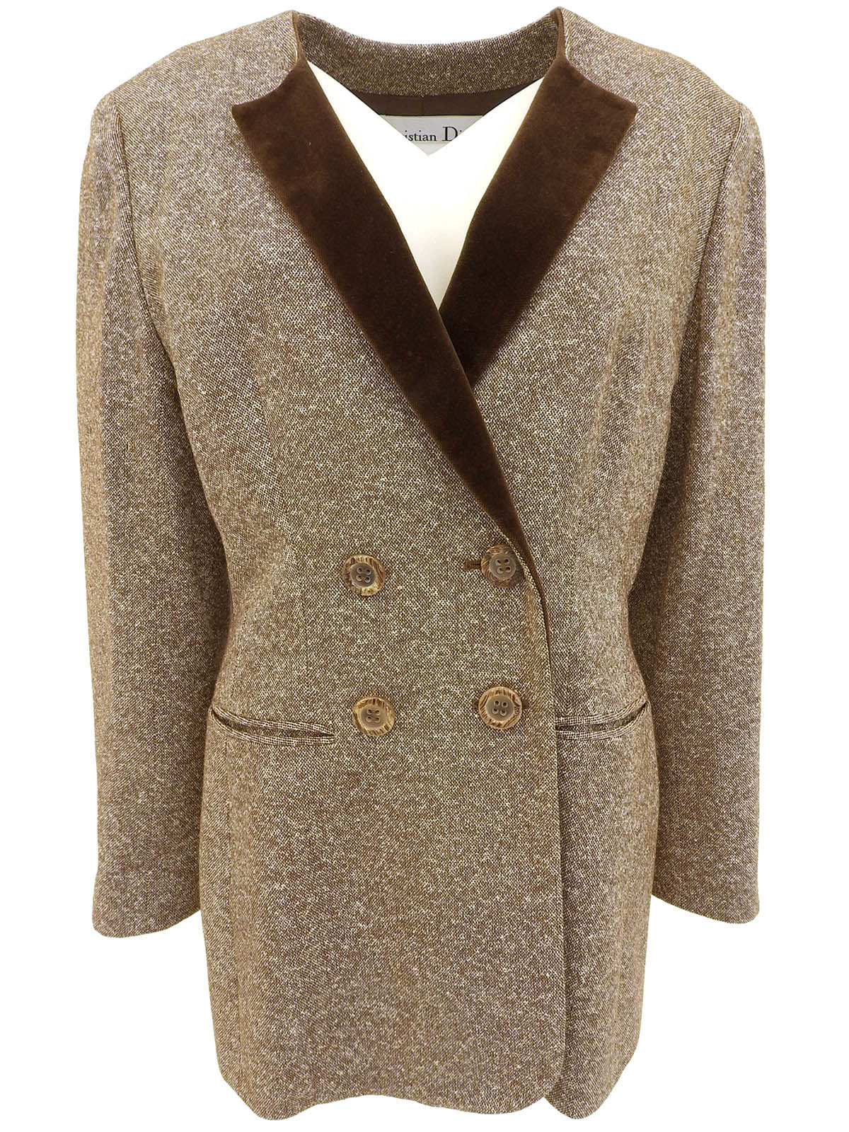 Double-breasted collarless jacket in beige/brown