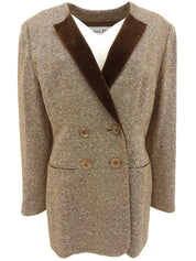 Double-breasted collarless jacket in beige/brown