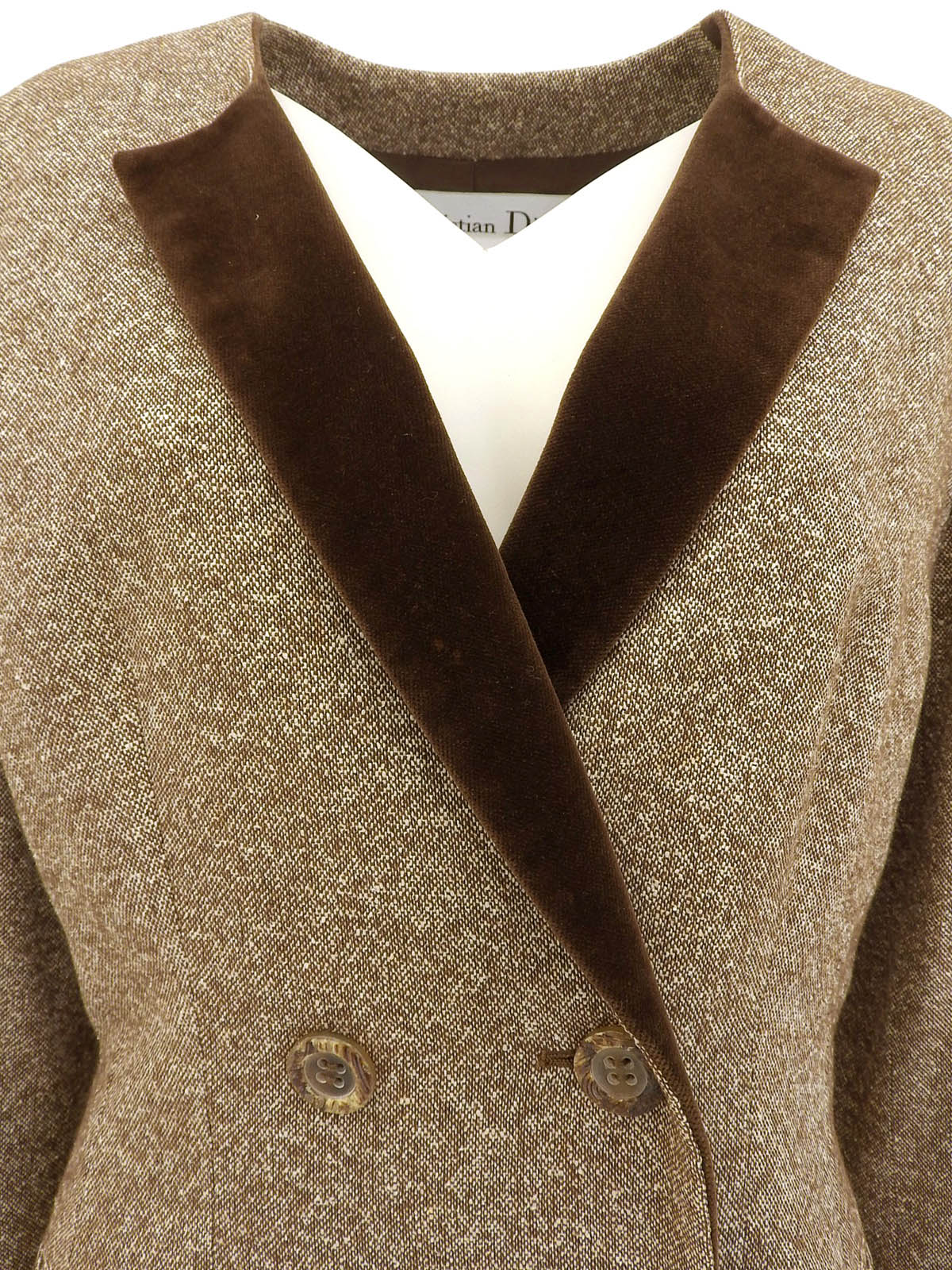 Double-breasted collarless jacket in beige/brown