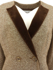 Double-breasted collarless jacket in beige/brown