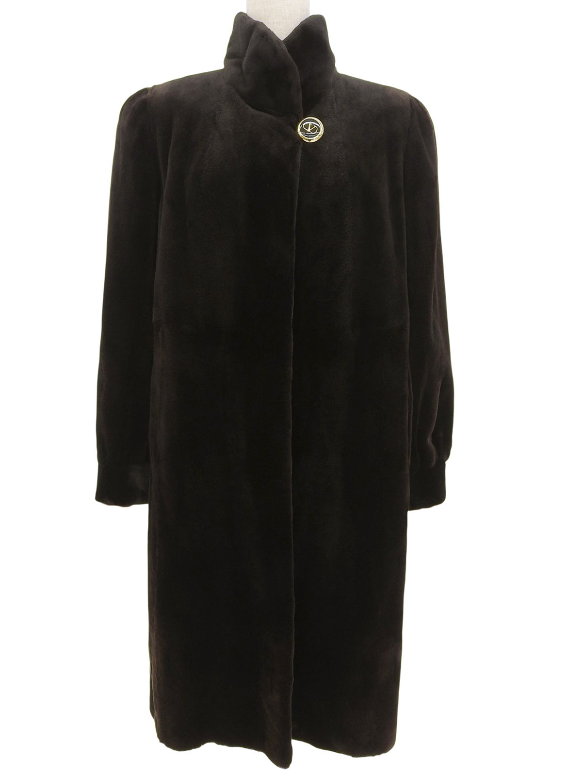 Sheared mink fur long jacket in dark brown