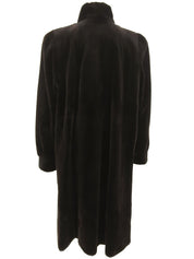 Sheared mink fur long jacket in dark brown