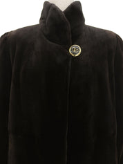 Sheared mink fur long jacket in dark brown