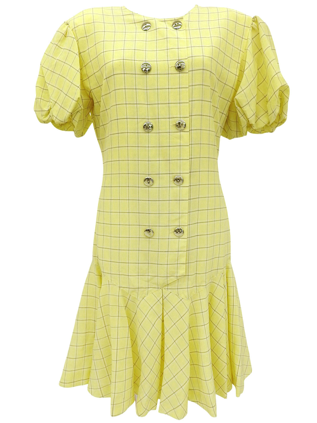 Check Pattern Short Sleeve Dress in Yellow