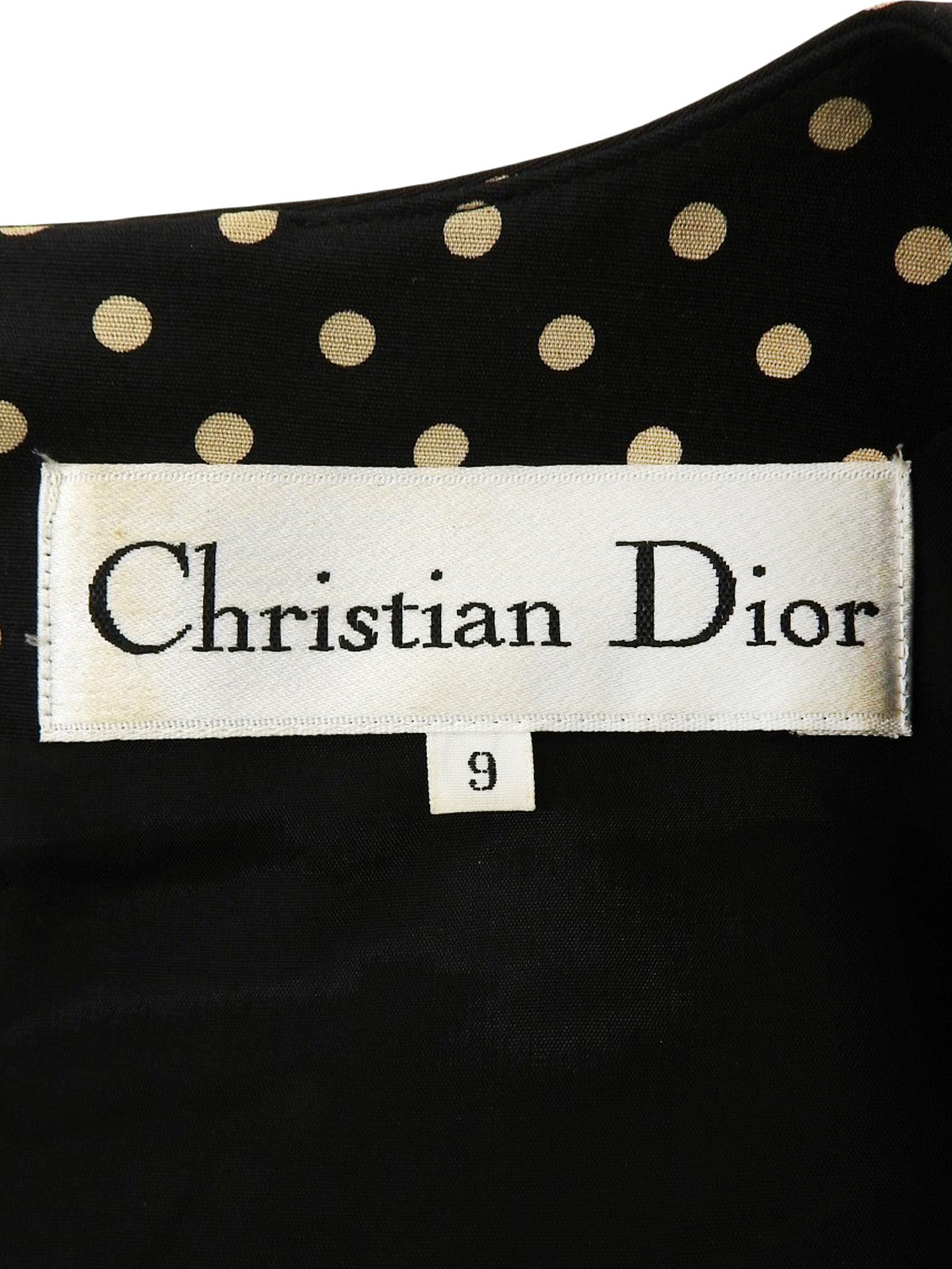 ドットパターン長袖ワンピース ブラック/ベージュ