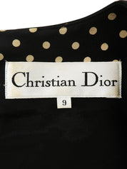 ドットパターン長袖ワンピース ブラック/ベージュ