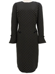 ドットパターン長袖ワンピース ブラック/ベージュ