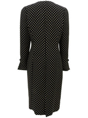 ドットパターン長袖ワンピース ブラック/ベージュ