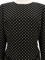 ドットパターン長袖ワンピース ブラック/ベージュ