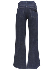 Logo Button Bootcut Denim Pants in Indigo