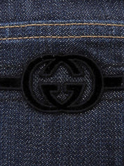 Logo Button Bootcut Denim Pants in Indigo