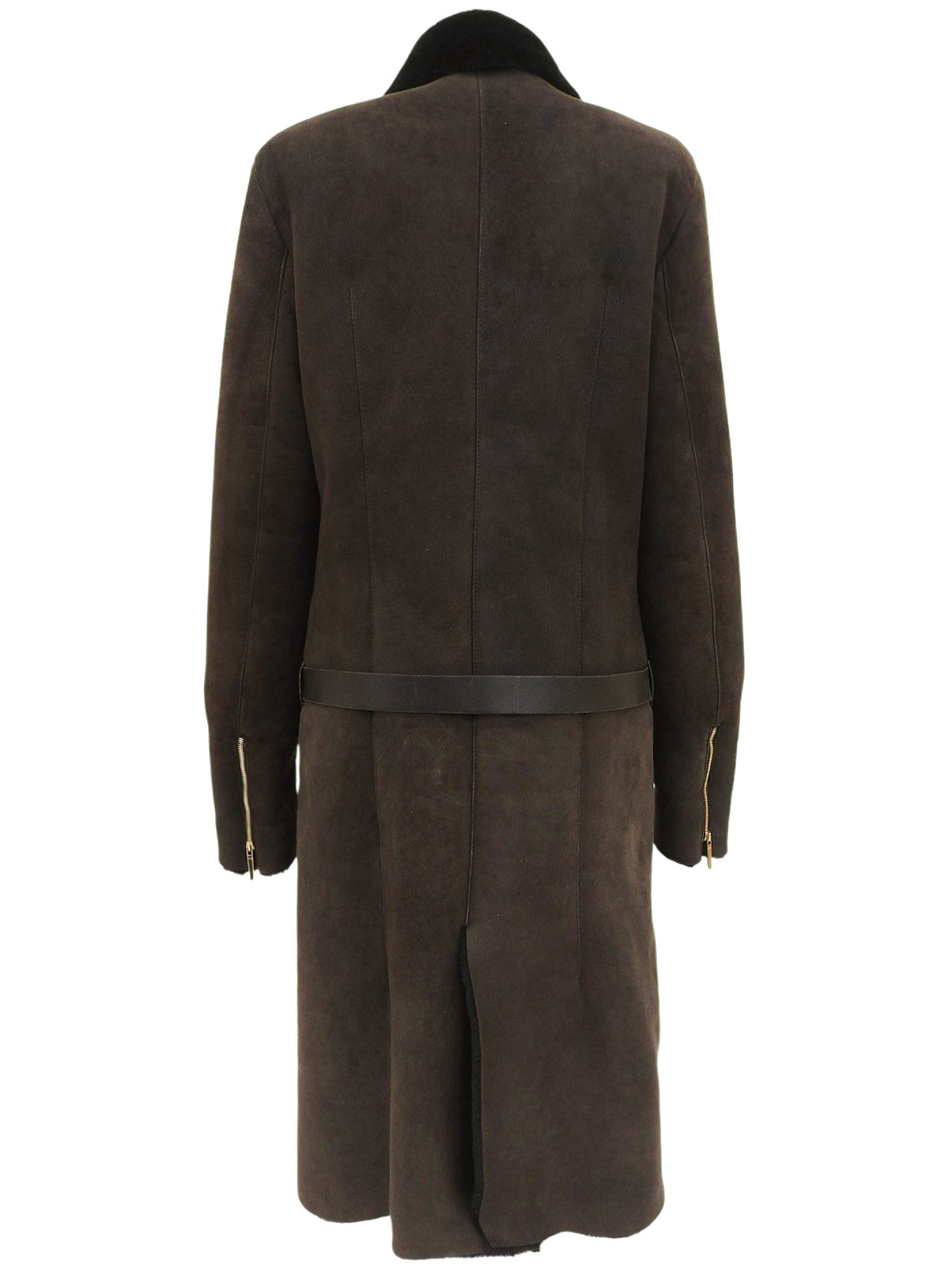 ムートンロゴジップアップロングコート ダークブラウン/ブラック