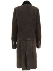 ムートンロゴジップアップロングコート ダークブラウン/ブラック