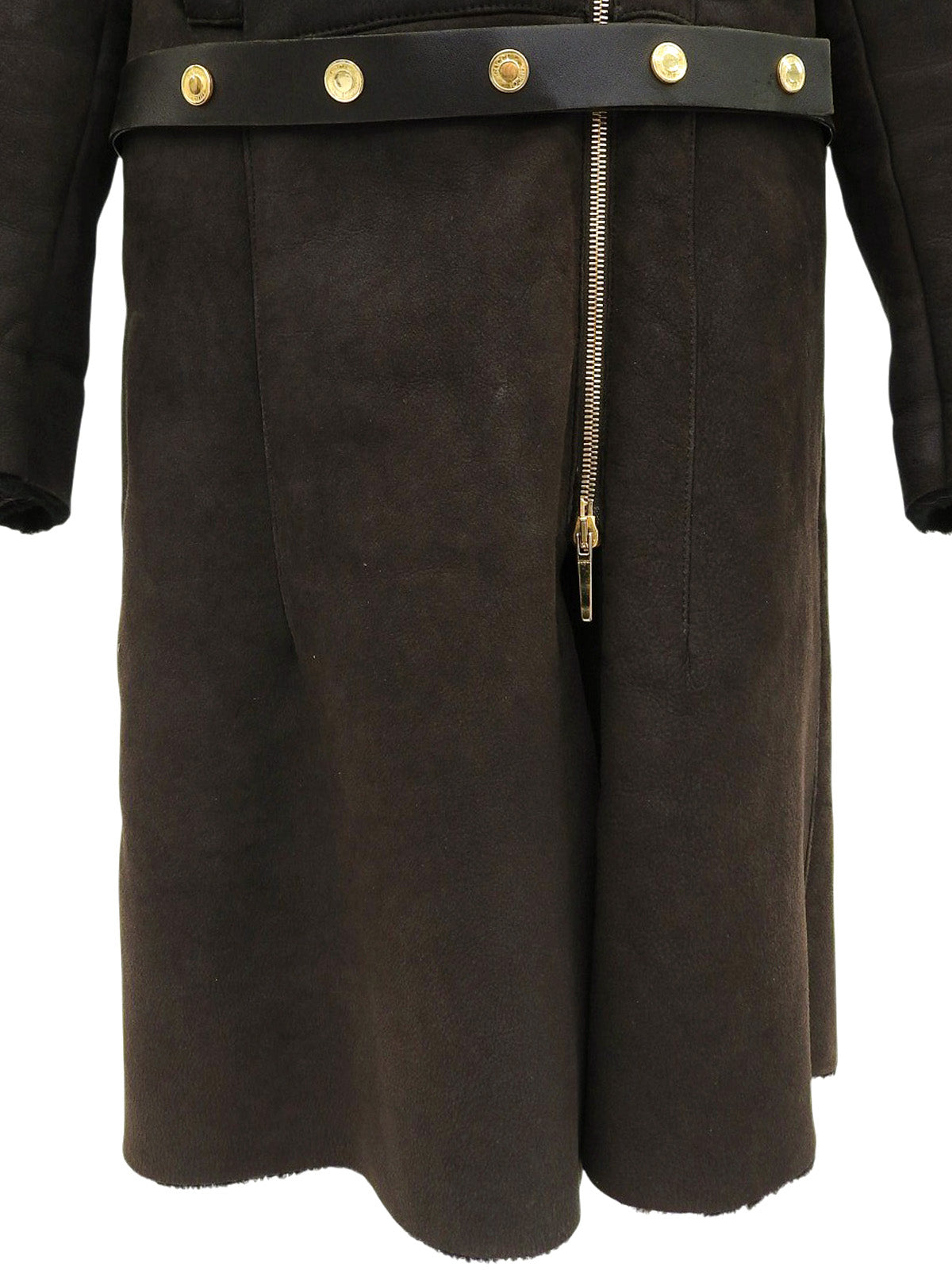 ムートンロゴジップアップロングコート ダークブラウン/ブラック