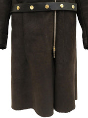 ムートンロゴジップアップロングコート ダークブラウン/ブラック