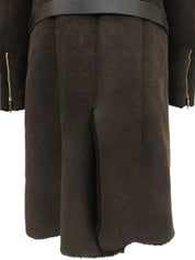 ムートンロゴジップアップロングコート ダークブラウン/ブラック