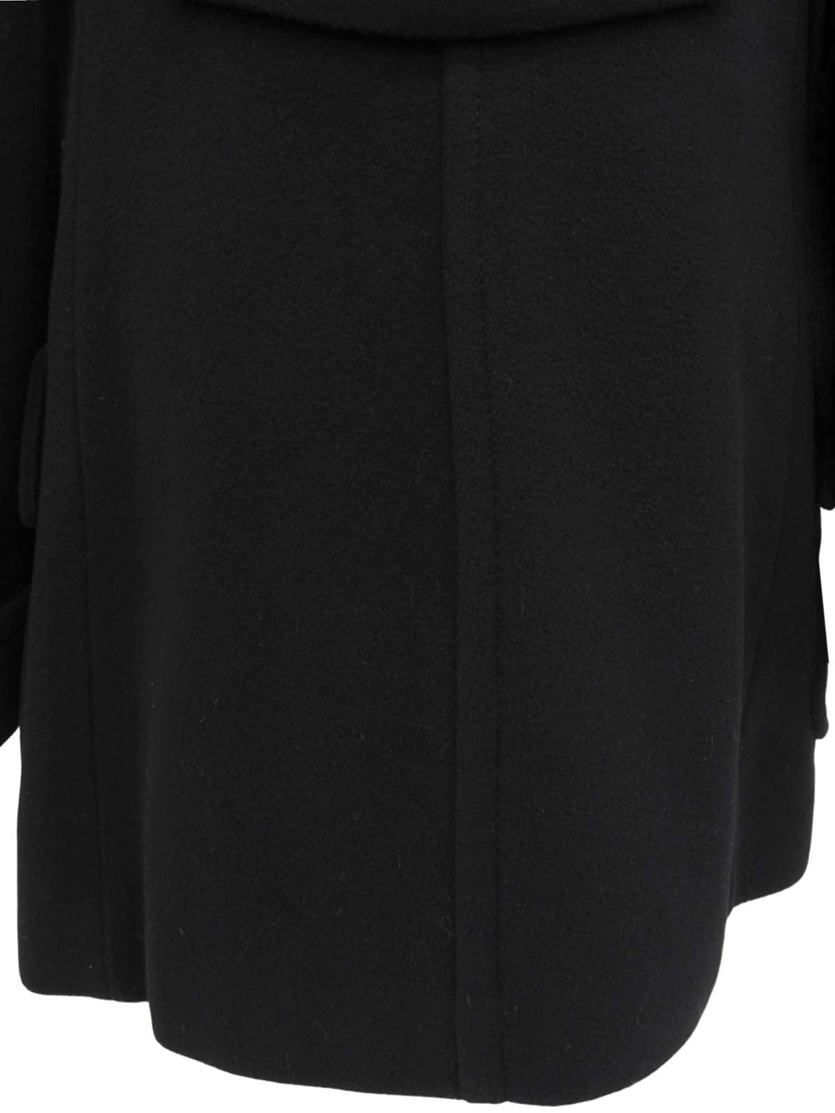 Fur Collar Logo Button Double-Breasted Coat in Black