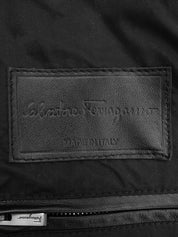 Quilted Logo Button Long Coat in Black