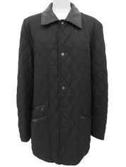 Quilted Logo Button Long Coat in Black