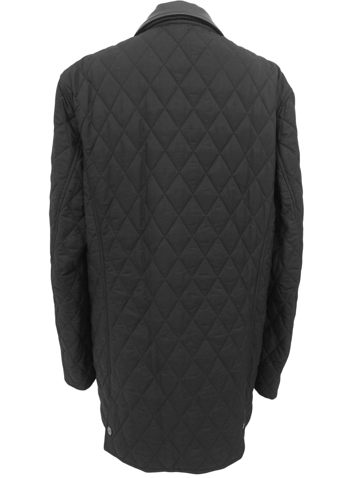Quilted Logo Button Long Coat in Black