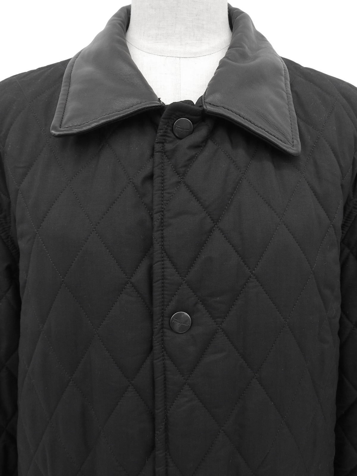 Quilted Logo Button Long Coat in Black
