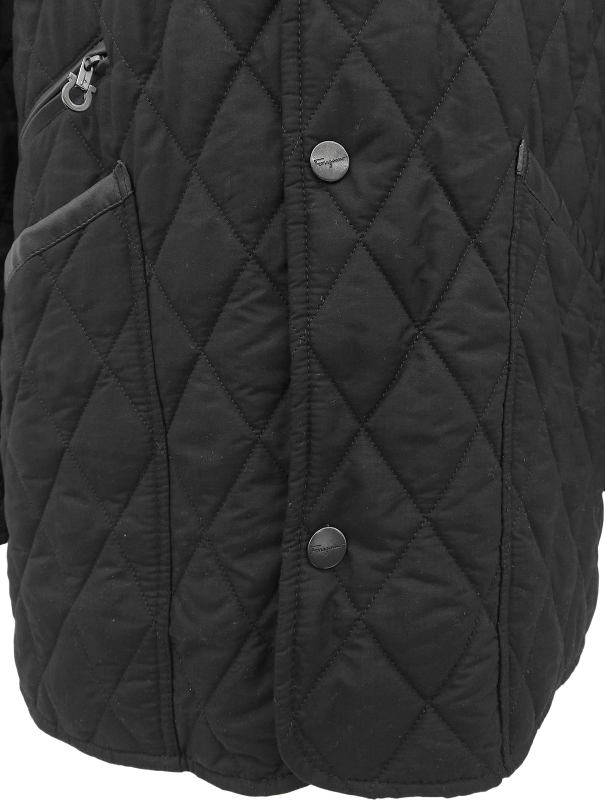 Quilted Logo Button Long Coat in Black