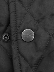 Quilted Logo Button Long Coat in Black