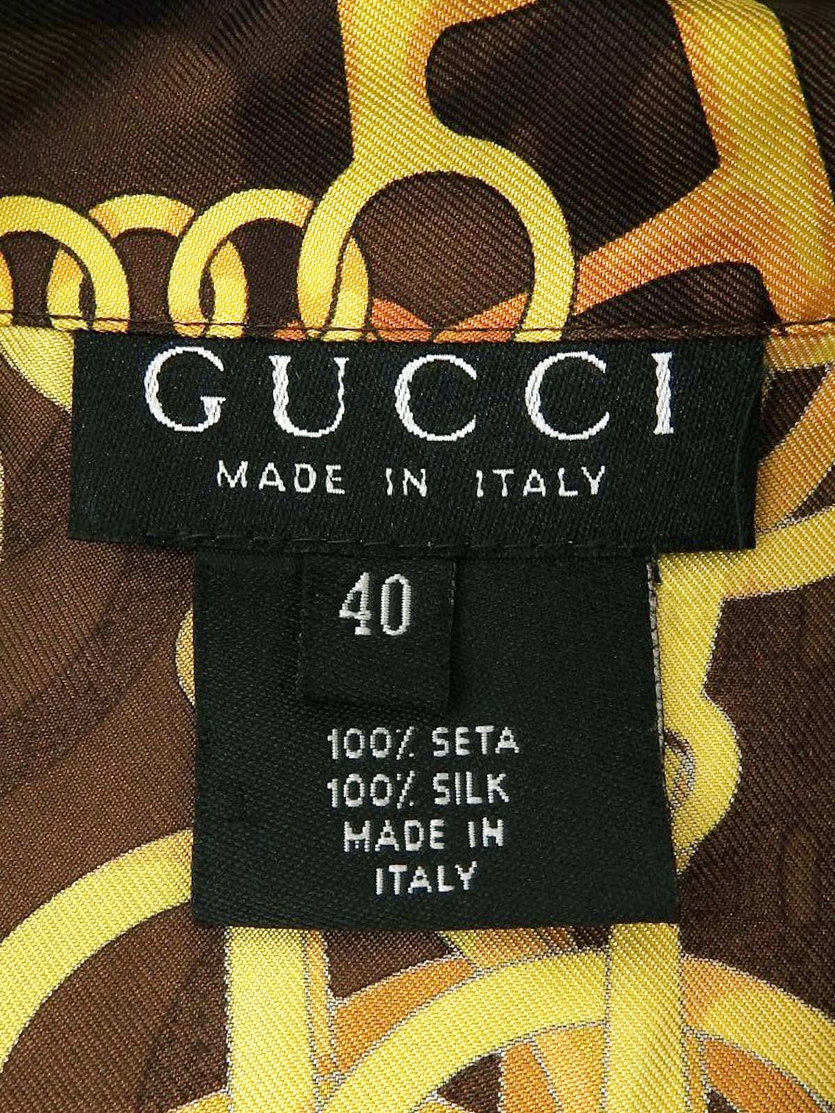 Horsebit pattern open collar shirt in brown/yellow