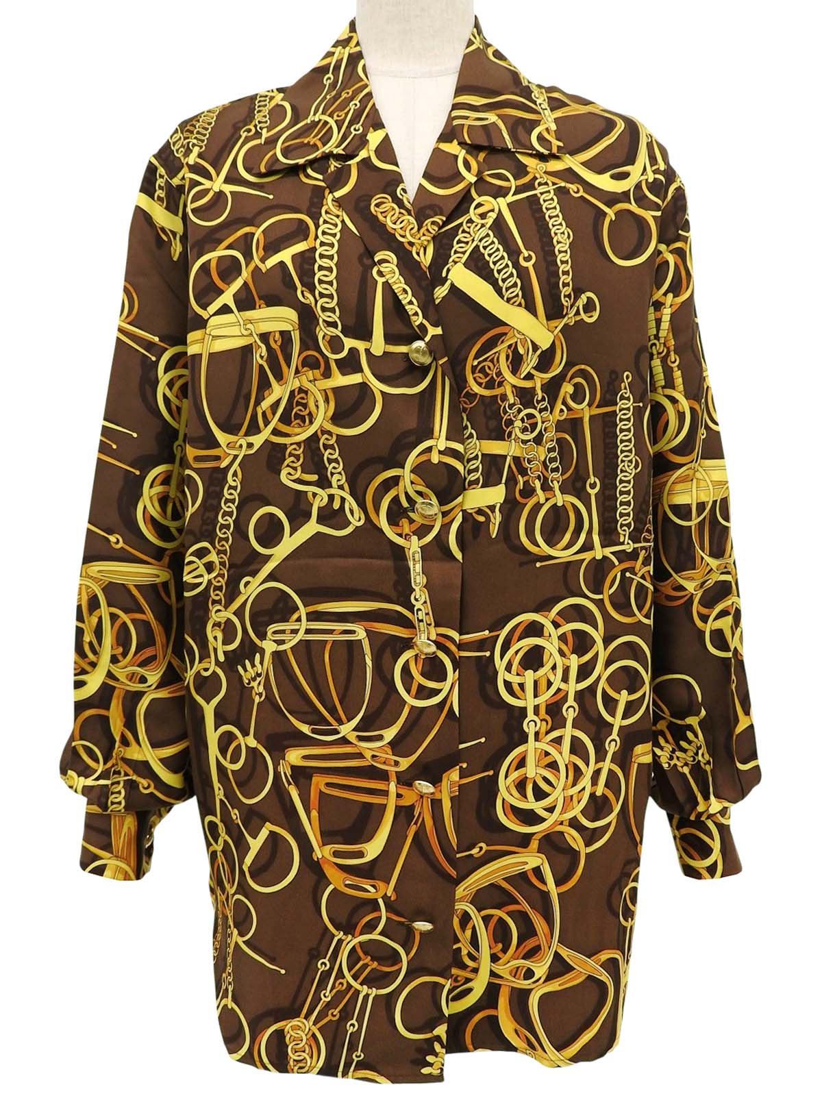 Horsebit pattern open collar shirt in brown/yellow