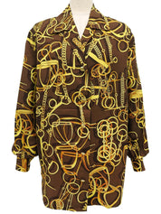 Horsebit pattern open collar shirt in brown/yellow