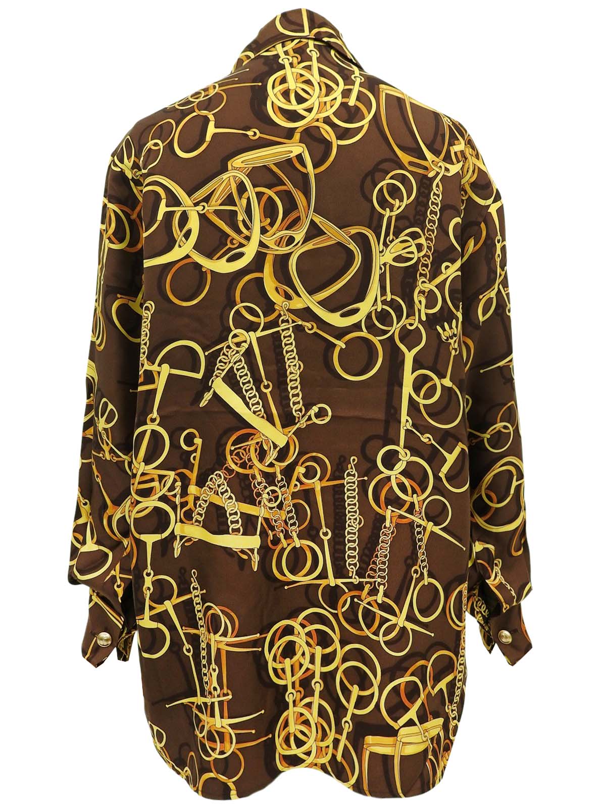 Horsebit pattern open collar shirt in brown/yellow