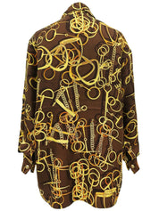 Horsebit pattern open collar shirt in brown/yellow