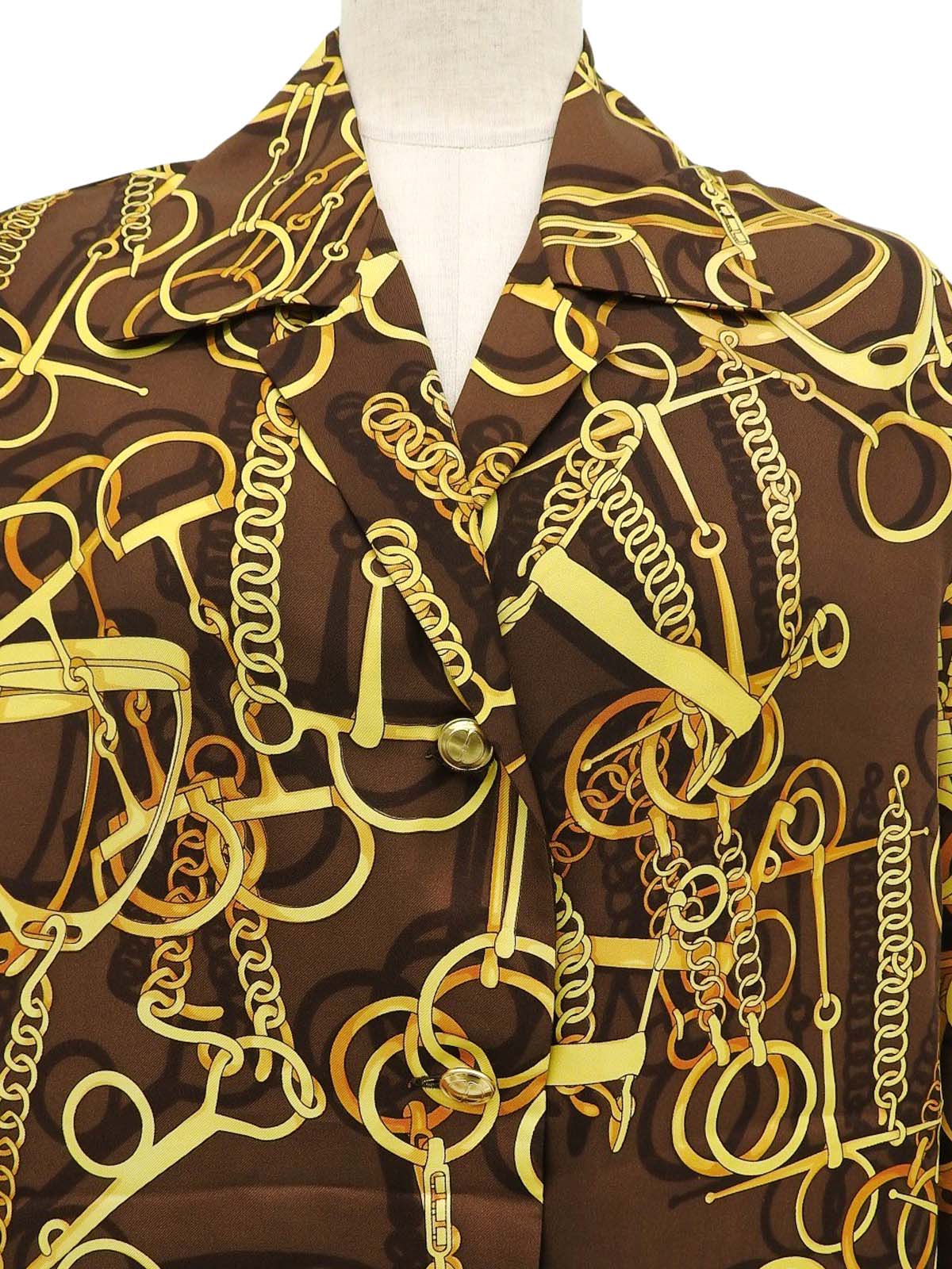 Horsebit pattern open collar shirt in brown/yellow