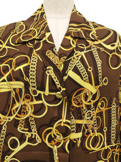 Horsebit pattern open collar shirt in brown/yellow