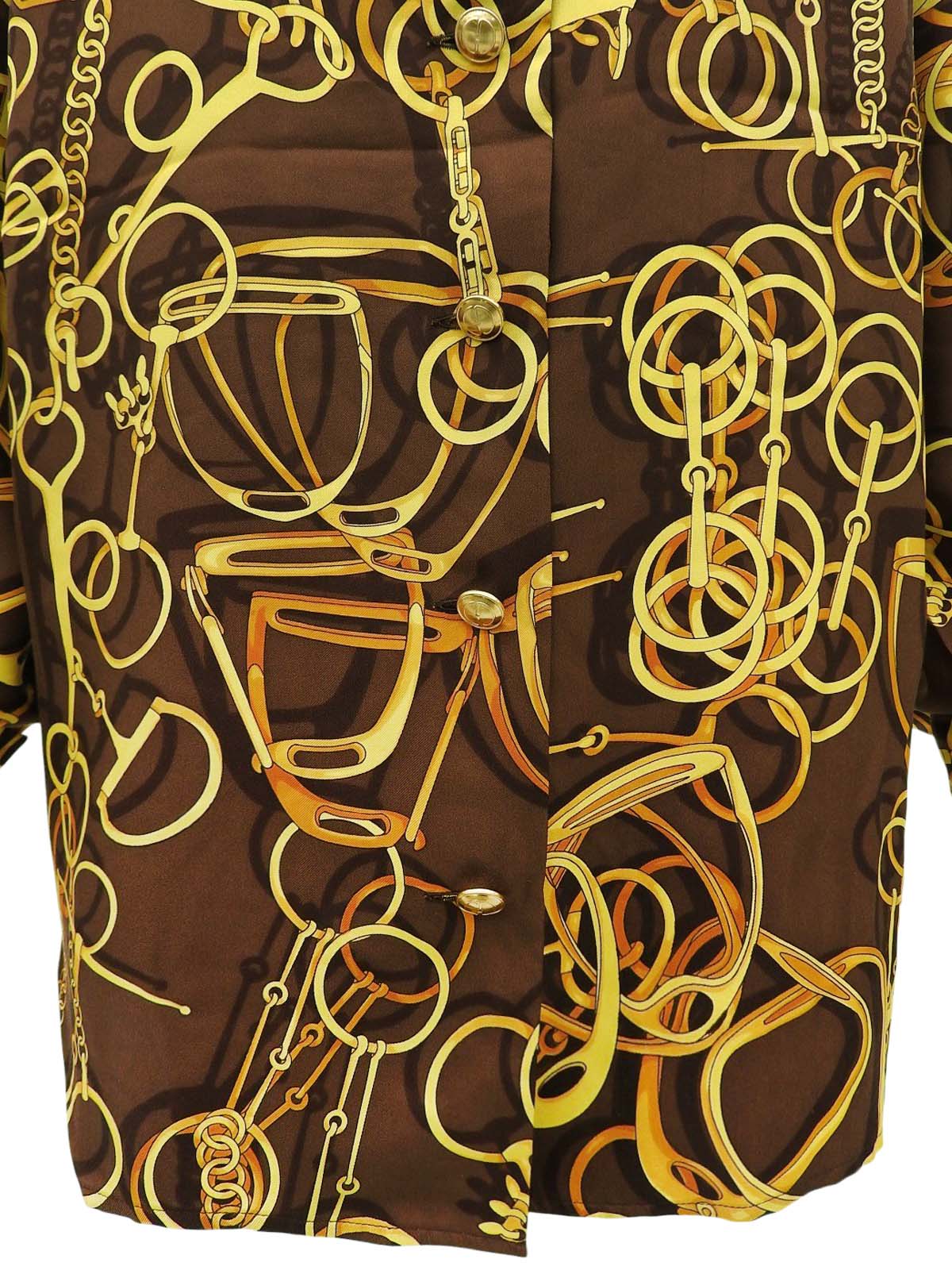 Horsebit pattern open collar shirt in brown/yellow