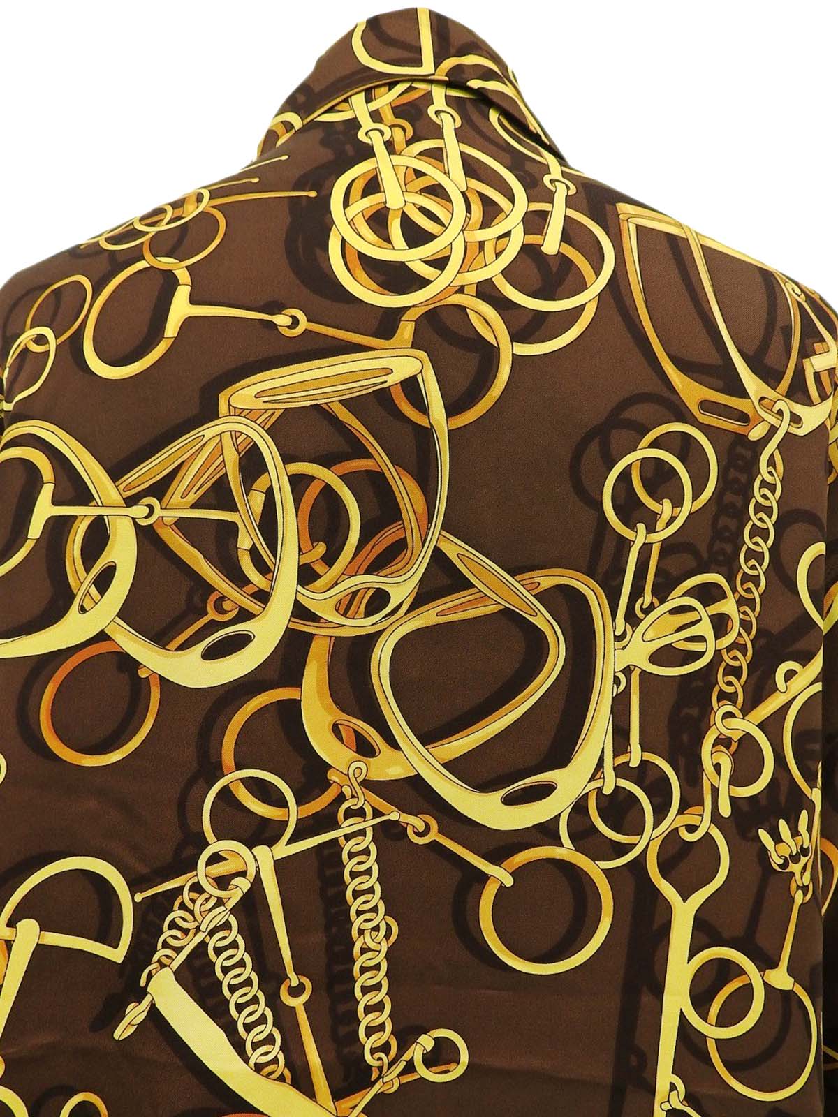 Horsebit pattern open collar shirt in brown/yellow